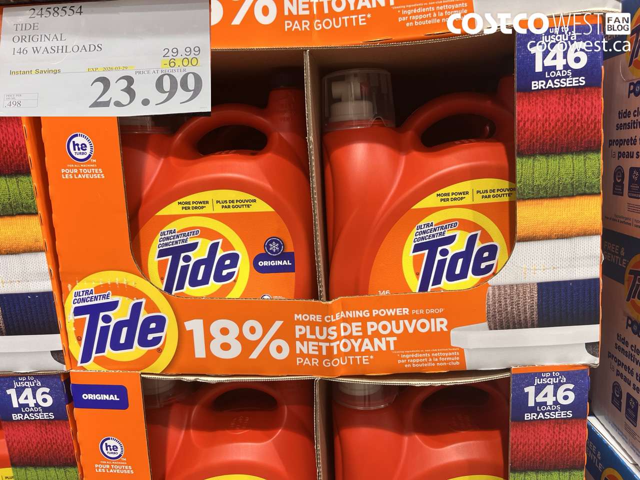 2458554 TIDE ORIGINAL 146 WASHLOADS ($6.00 INSTANT SAVINGS EXPIRES ON 2026-03-29) $23.99