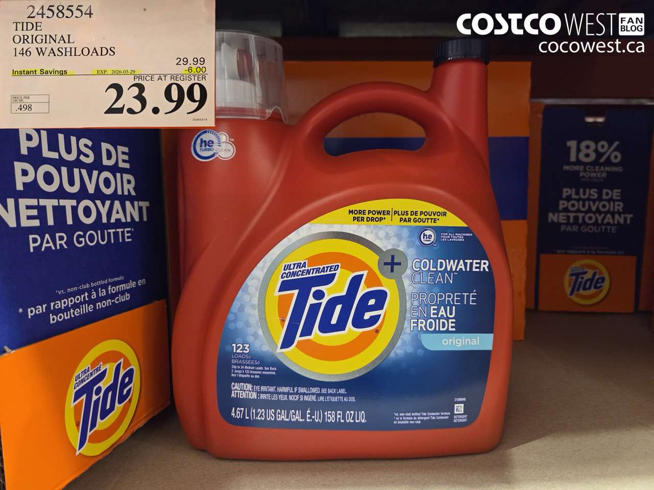 2458554 TIDE ORIGINAL 146 WASHLOADS ($6.00 INSTANT SAVINGS EXPIRES ON 2026-03-29) $23.99
