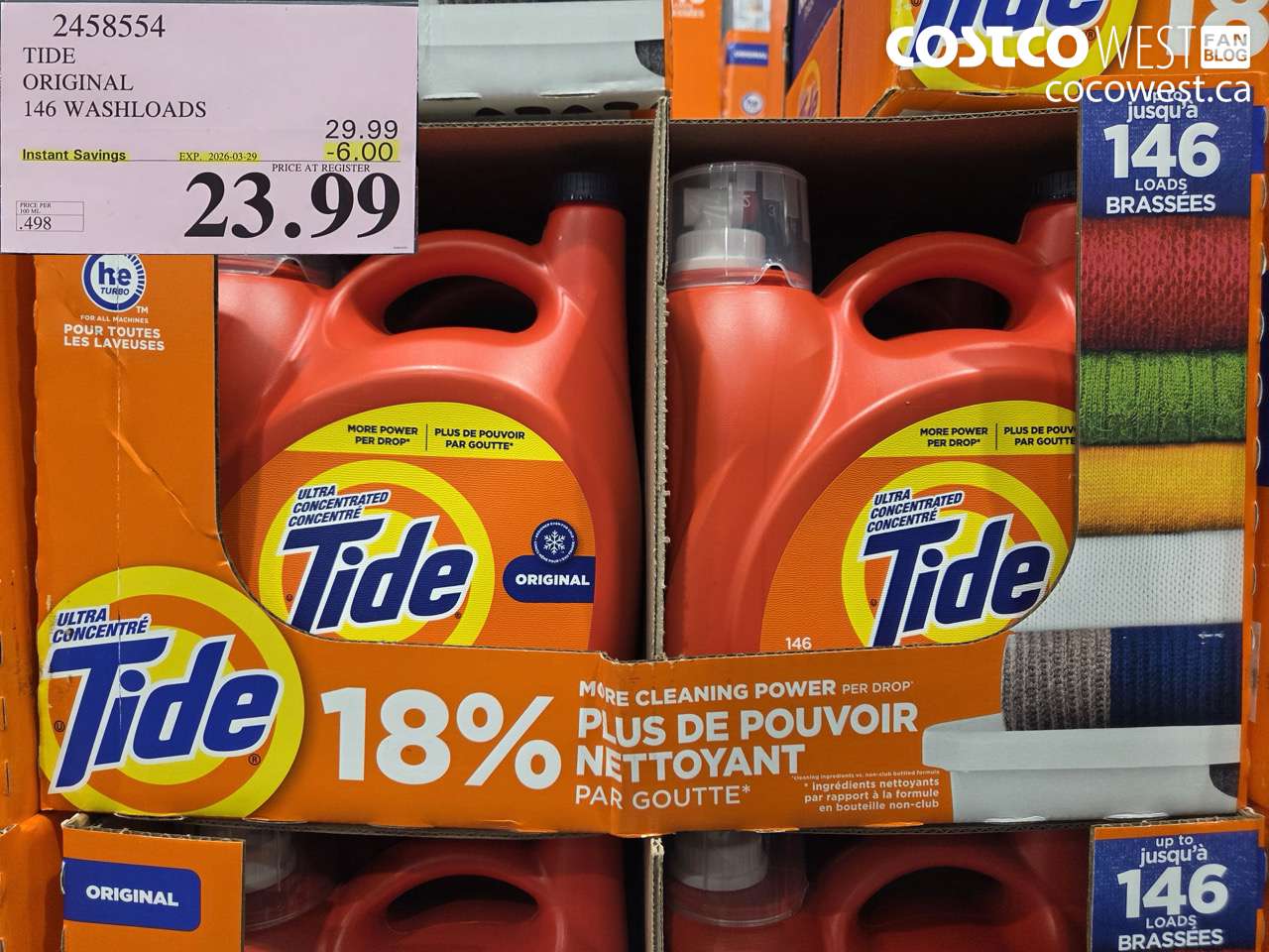 2458554 TIDE ORIGINAL 146 WASHLOADS ($6.00 INSTANT SAVINGS EXPIRES ON 2026-03-29) $23.99