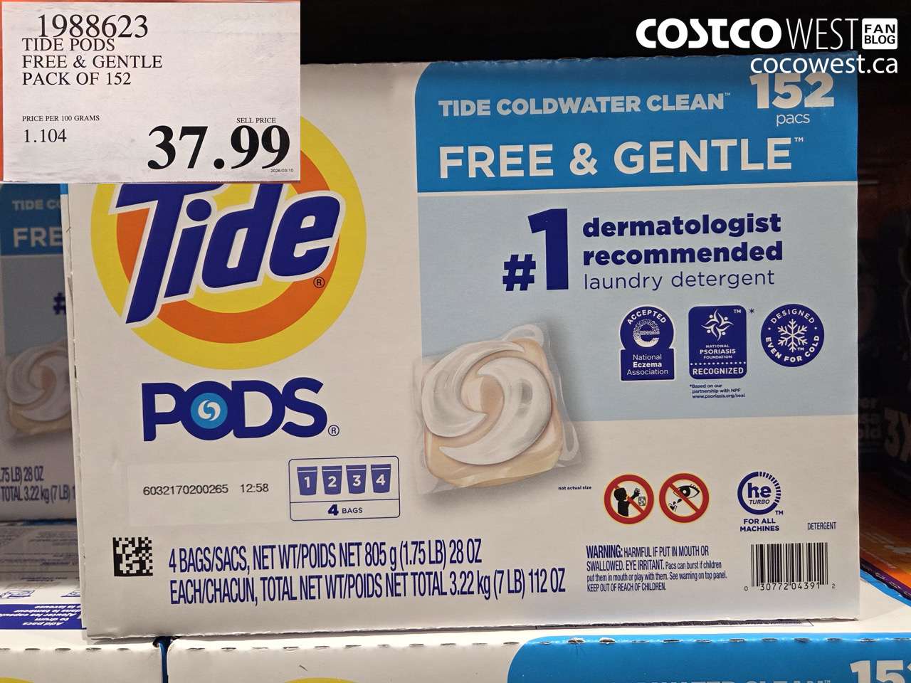 1988623 TIDE PODS FREE & GENTLE PACK OF 152 $37.99