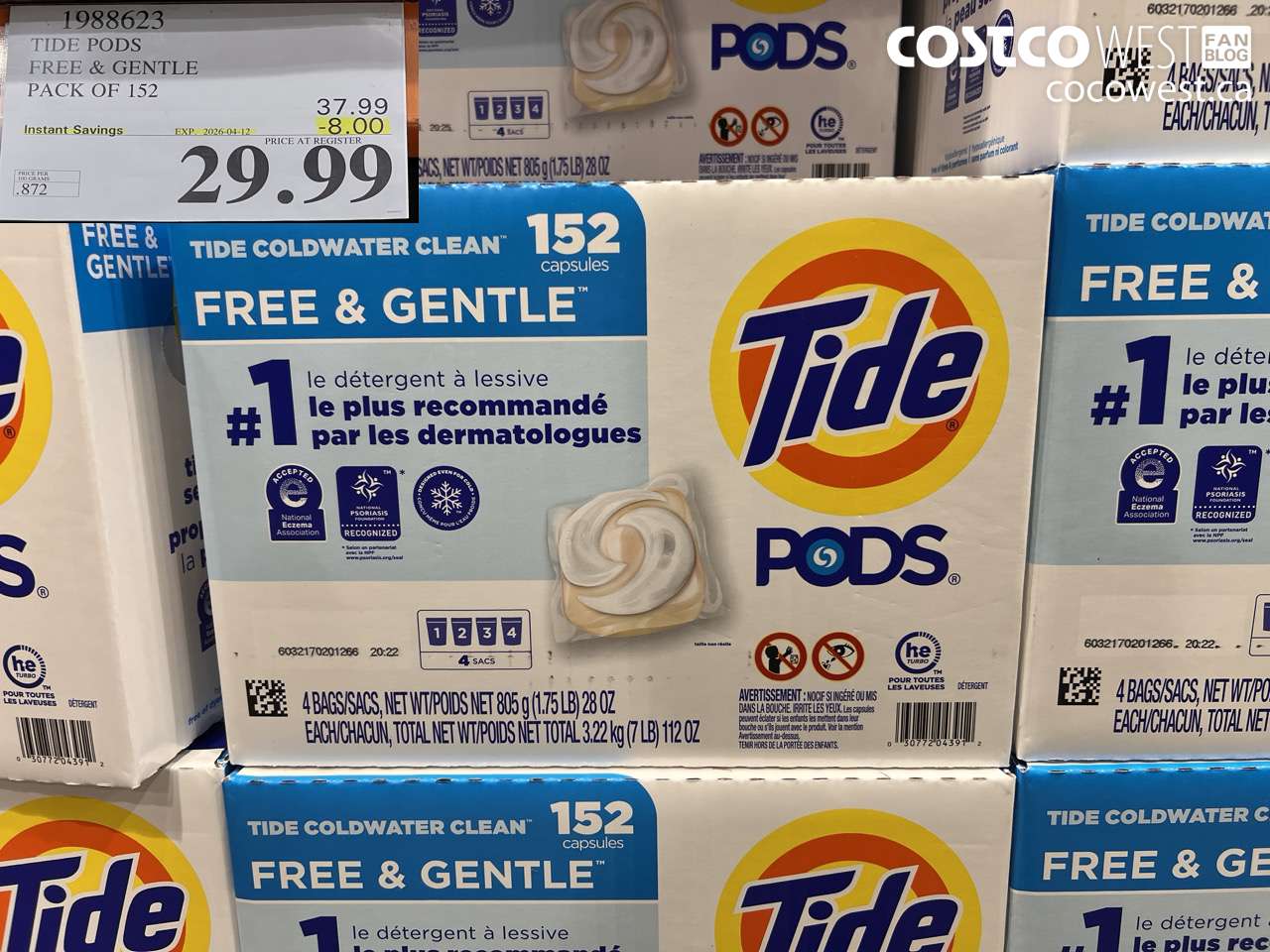 1988623 TIDE PODS FREE & GENTLE PACK OF 152 ($8.00 INSTANT SAVINGS EXPIRES ON 2026-04-12) $29.99