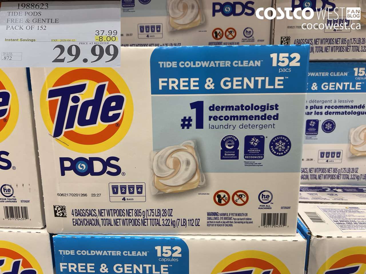1988623 TIDE PODS FREE & GENTLE PACK OF 152 ($8.00 INSTANT SAVINGS EXPIRES ON 2026-04-12) $29.99