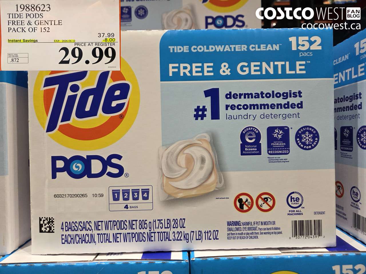 1988623 TIDE PODS FREE & GENTLE PACK OF 152 ($8.00 INSTANT SAVINGS EXPIRES ON 2026-04-12) $29.99