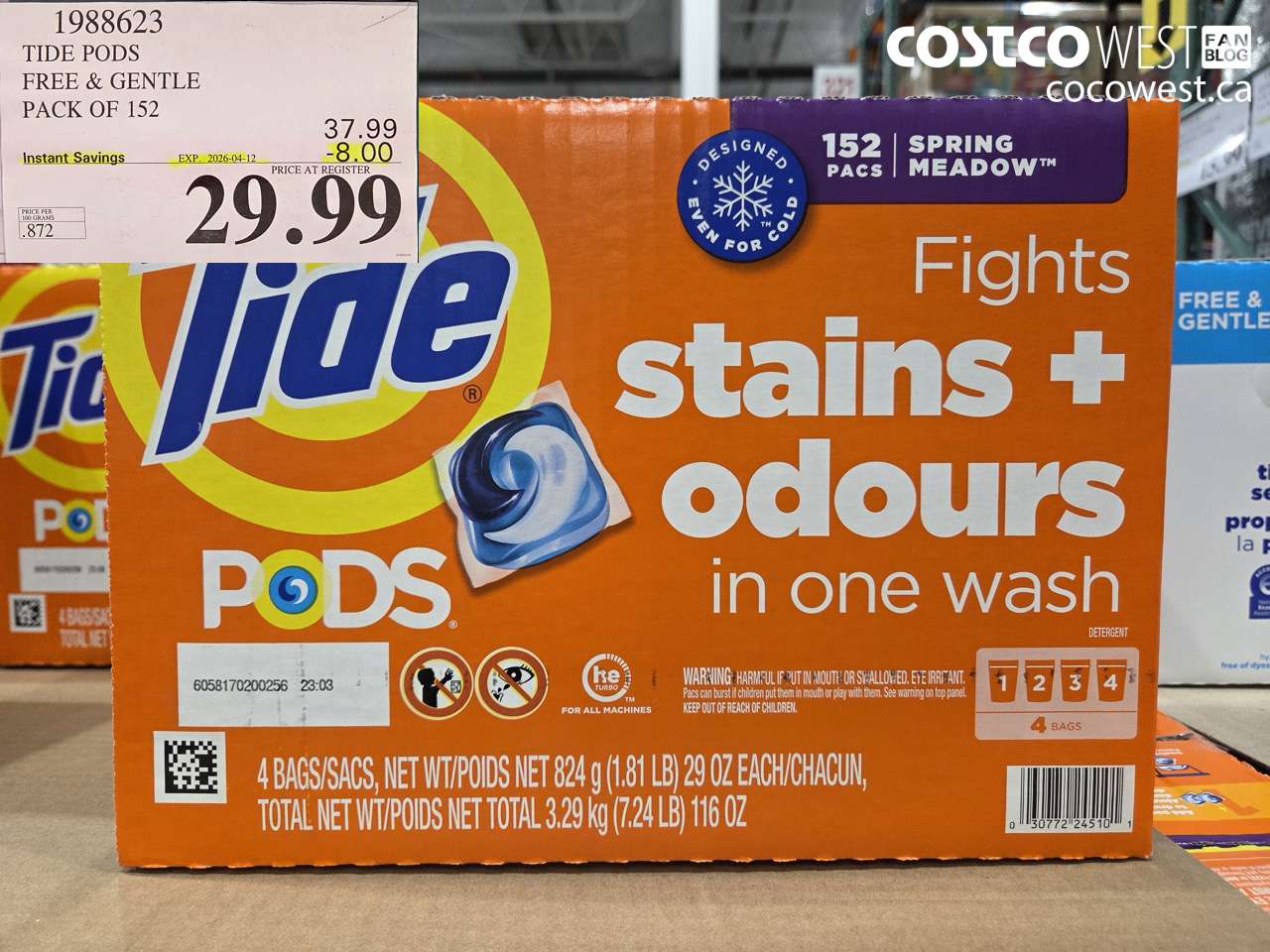 1988623 TIDE PODS FREE & GENTLE PACK OF 152 ($8.00 INSTANT SAVINGS EXPIRES ON 2026-04-12) $29.99