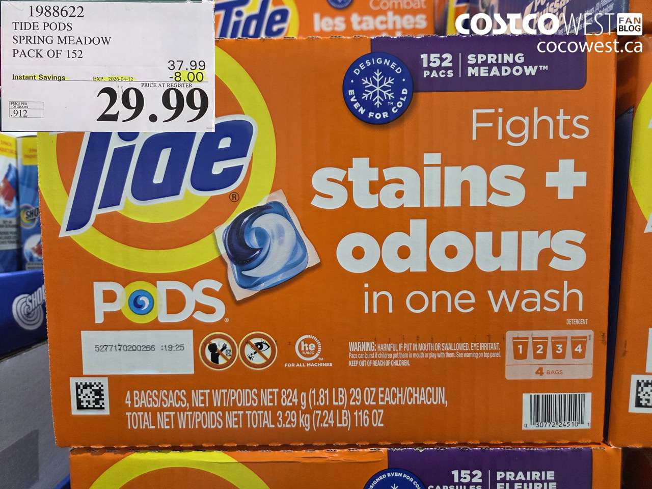 1988622 TIDE PODS SPRING MEADOW PACK OF 152 ($8.00 INSTANT SAVINGS EXPIRES ON 2026-04-12) $29.99