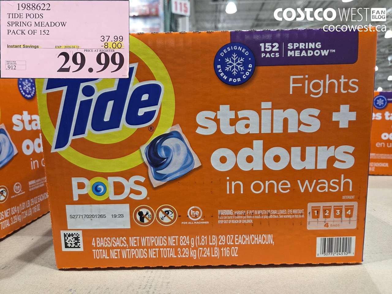 1988622 TIDE PODS SPRING MEADOW PACK OF 152 ($8.00 INSTANT SAVINGS EXPIRES ON 2026-04-12) $29.99