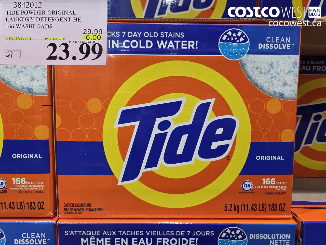 3842012 TIDE POWDER ORIGINAL LAUNDRY DETERGENT HE 166 WASHLOADS ($6.00 INSTANT SAVINGS EXPIRES ON 2026-03-08) $23.99
