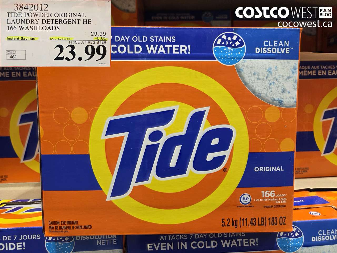 3842012 TIDE POWDER ORIGINAL LAUNDRY DETERGENT HE 166 WASHLOADS ($6.00 INSTANT SAVINGS EXPIRES ON 2026-03-08) $23.99