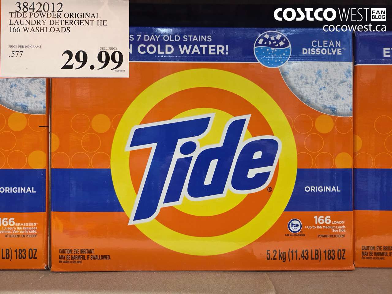 3842012 TIDE POWDER ORIGINAL LAUNDRY DETERGENT HE 166 WASHLOADS $29.99