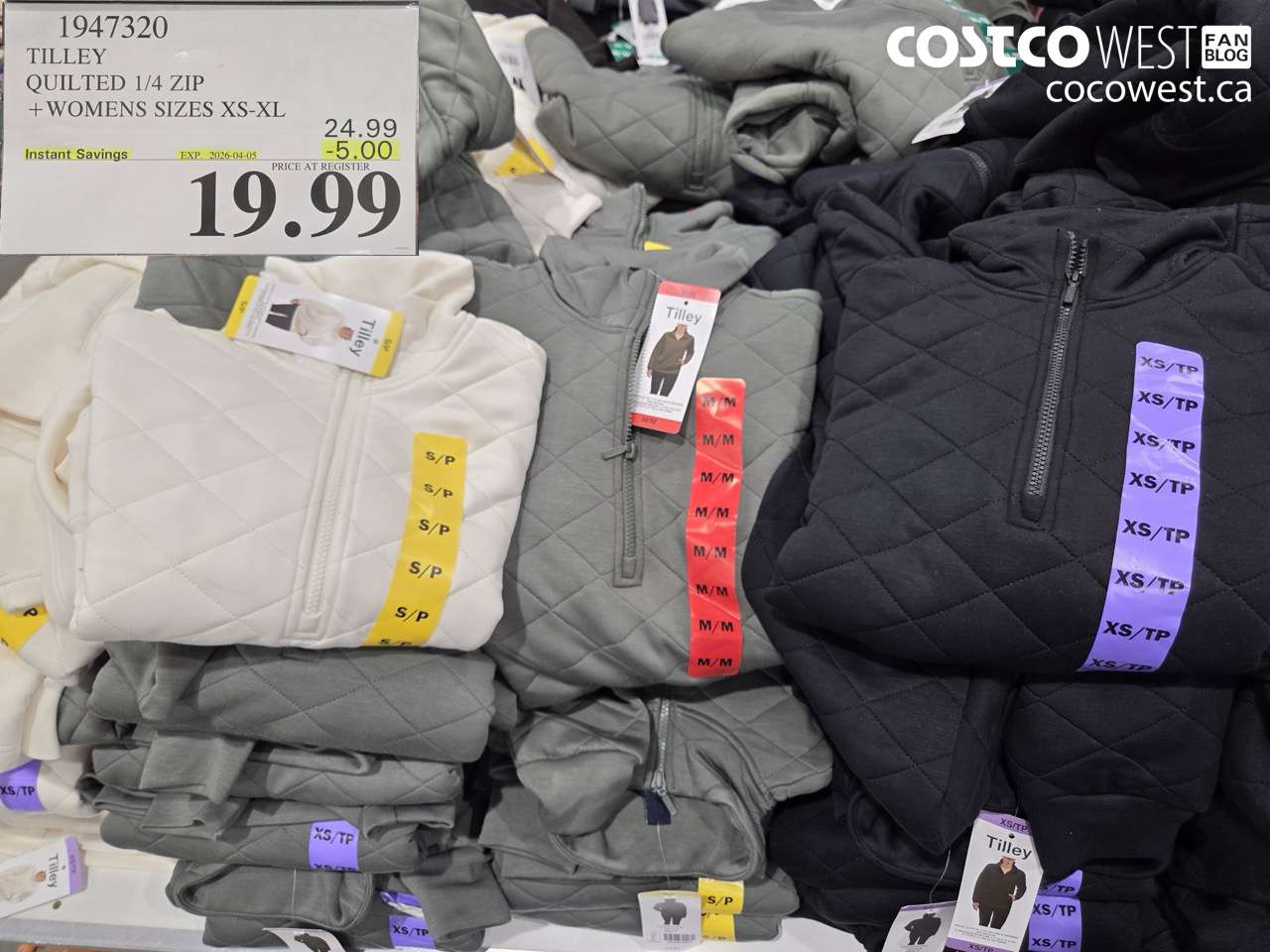 1947320 TILLEY QUILTED 1/4 ZIP +WOMENS SIZES XS-XL ($5.00 INSTANT SAVINGS EXPIRES ON 2026-04-05) $19.99