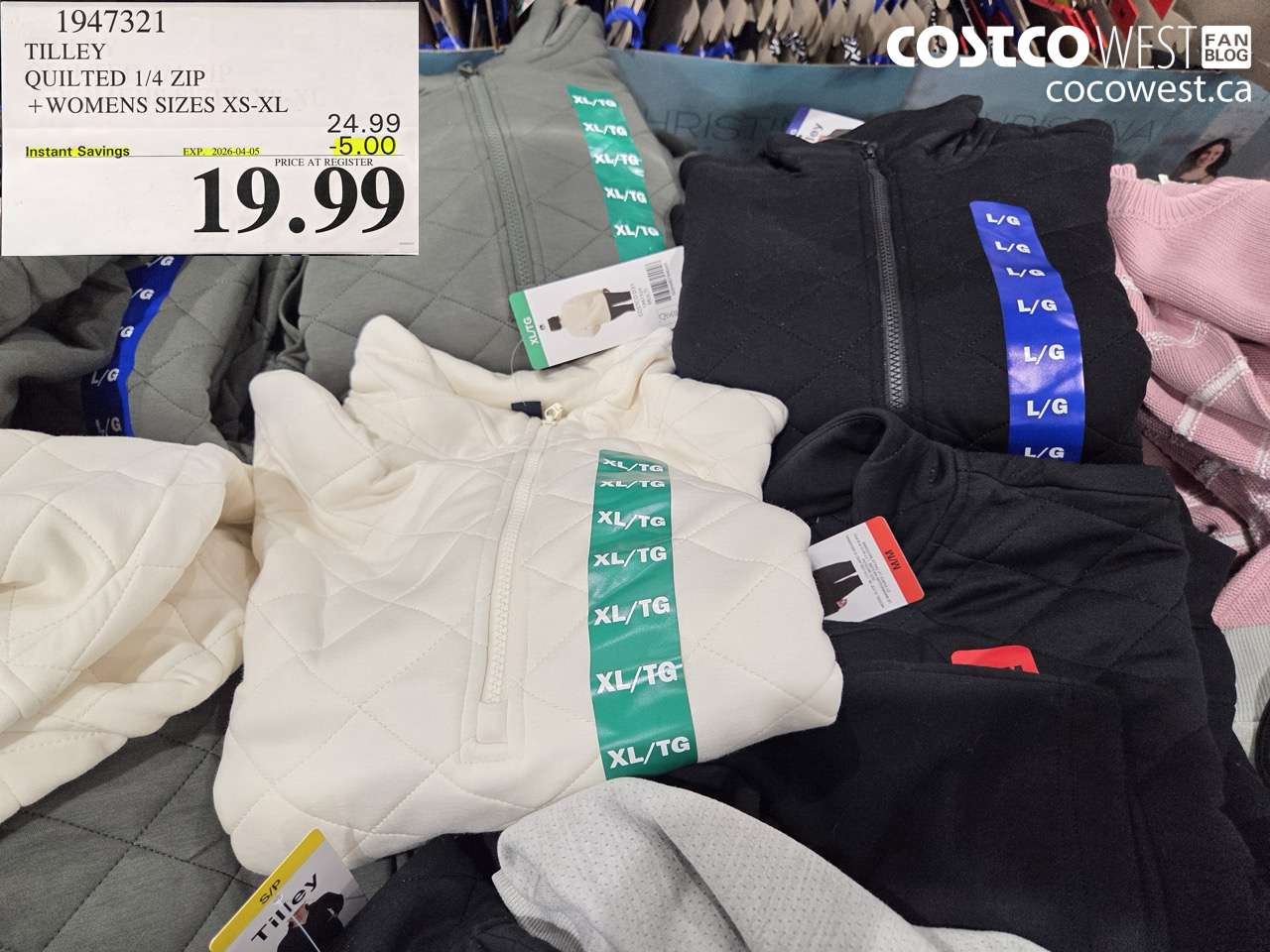 1947321 TILLEY QUILTED 1/4 ZIP + WOMENS SIZES XS-XL ($5.00 INSTANT SAVINGS EXPIRES ON 2026-04-05) $19.99