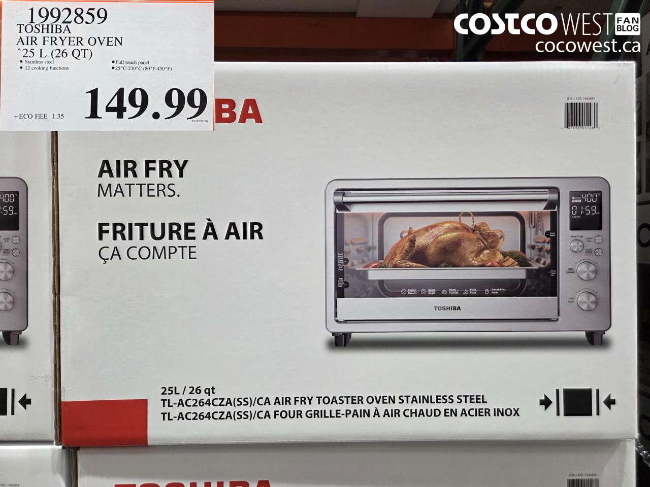 1992859 TOSHIBA AIR FRYER OVEN 25 L (26 QT) $149.99