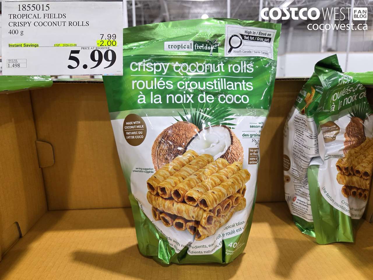 1855015 TROPICAL FIELDS CRISPY COCONUT ROLLS 400G ($2.00 INSTANT SAVINGS EXPIRES ON 2026-03-08) $5.99