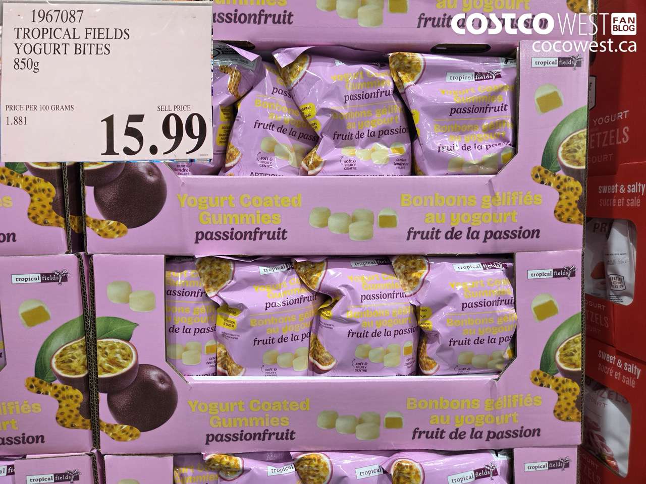 1967087 TROPICAL FIELDS YOGURT BITES 850G $15.99