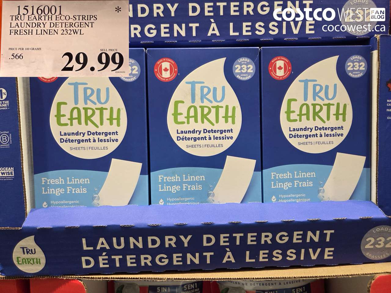 1516001 TRU EARTH ECO-STRIPS LAUNDRY DETERGENT FRESH LINEN 232WL $29.99