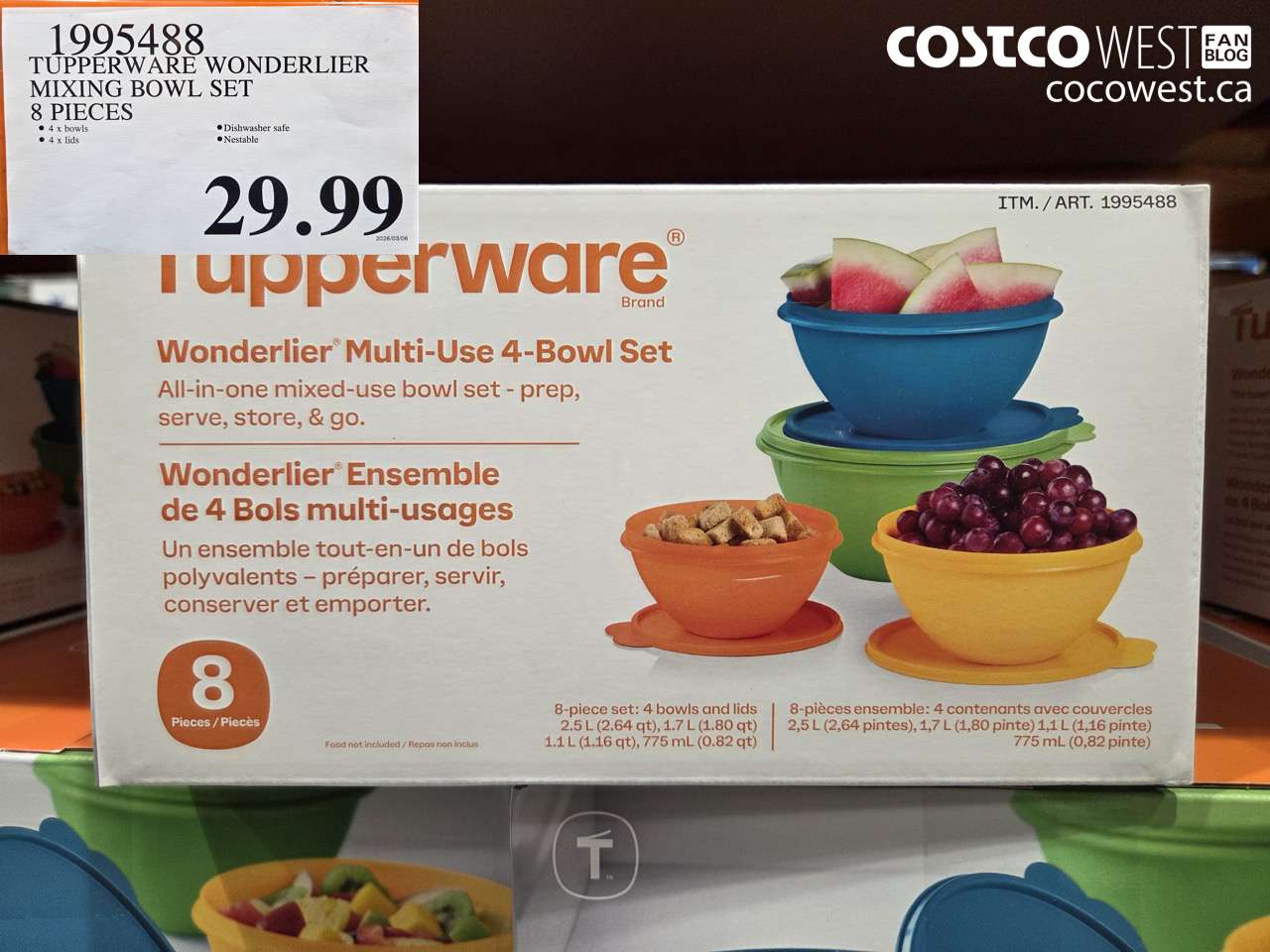 1955488 TUPPERWARE WONDERLIER MIXING BOWL SET 8 PIECES $29.99