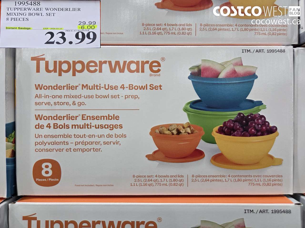 1995488 TUPPERWARE WOND ERLIER MIXING BOWL SET 8 PIECES ($6.00 INSTANT SAVINGS EXPIRES ON 2026-03-15) $23.99