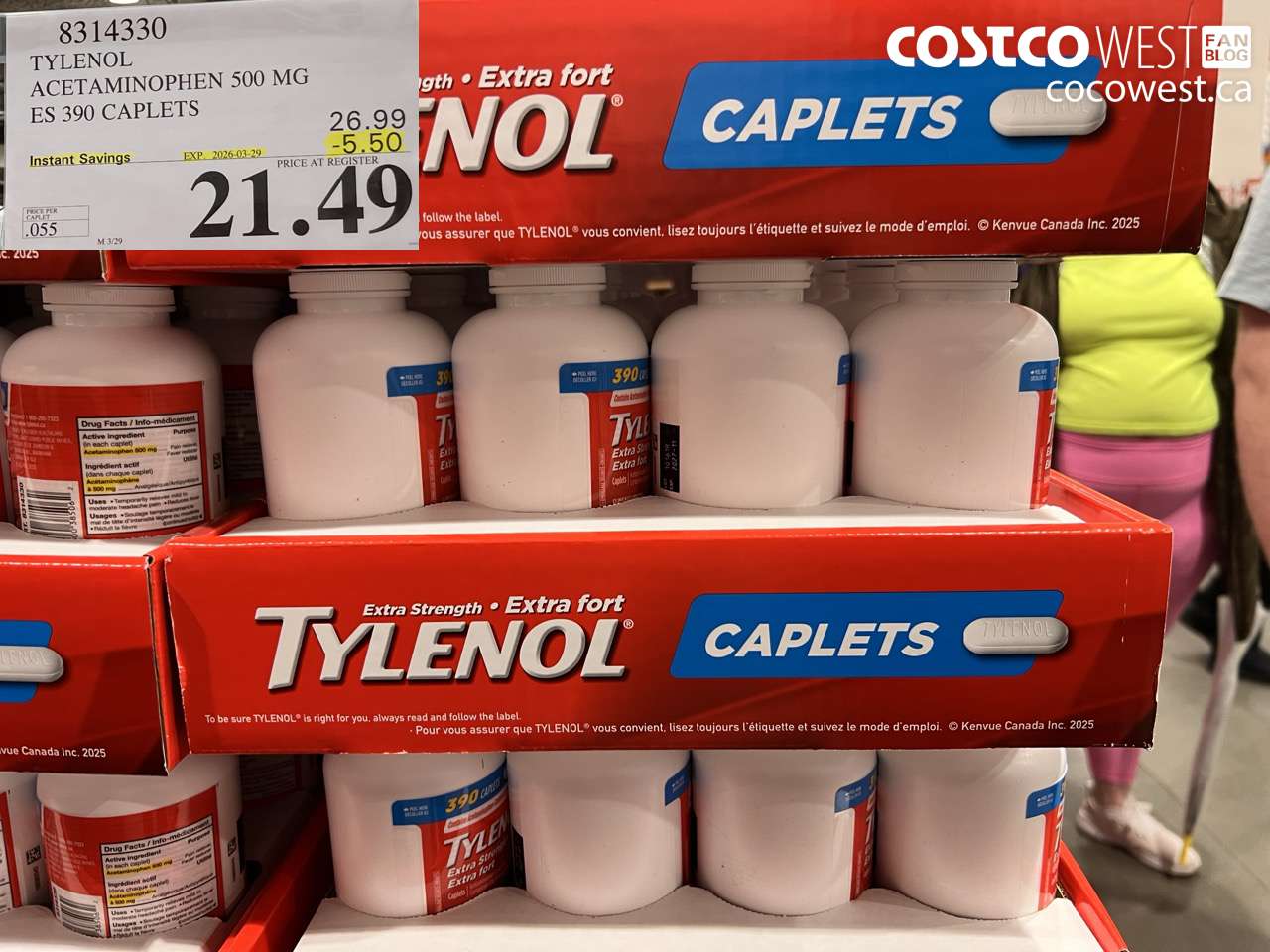 8314330 TYLENOL ACETAMINOPHEN 500 MG ES 390 CAPLETS ($5.50 INSTANT SAVINGS EXPIRES ON 2026-03-29) $21.49