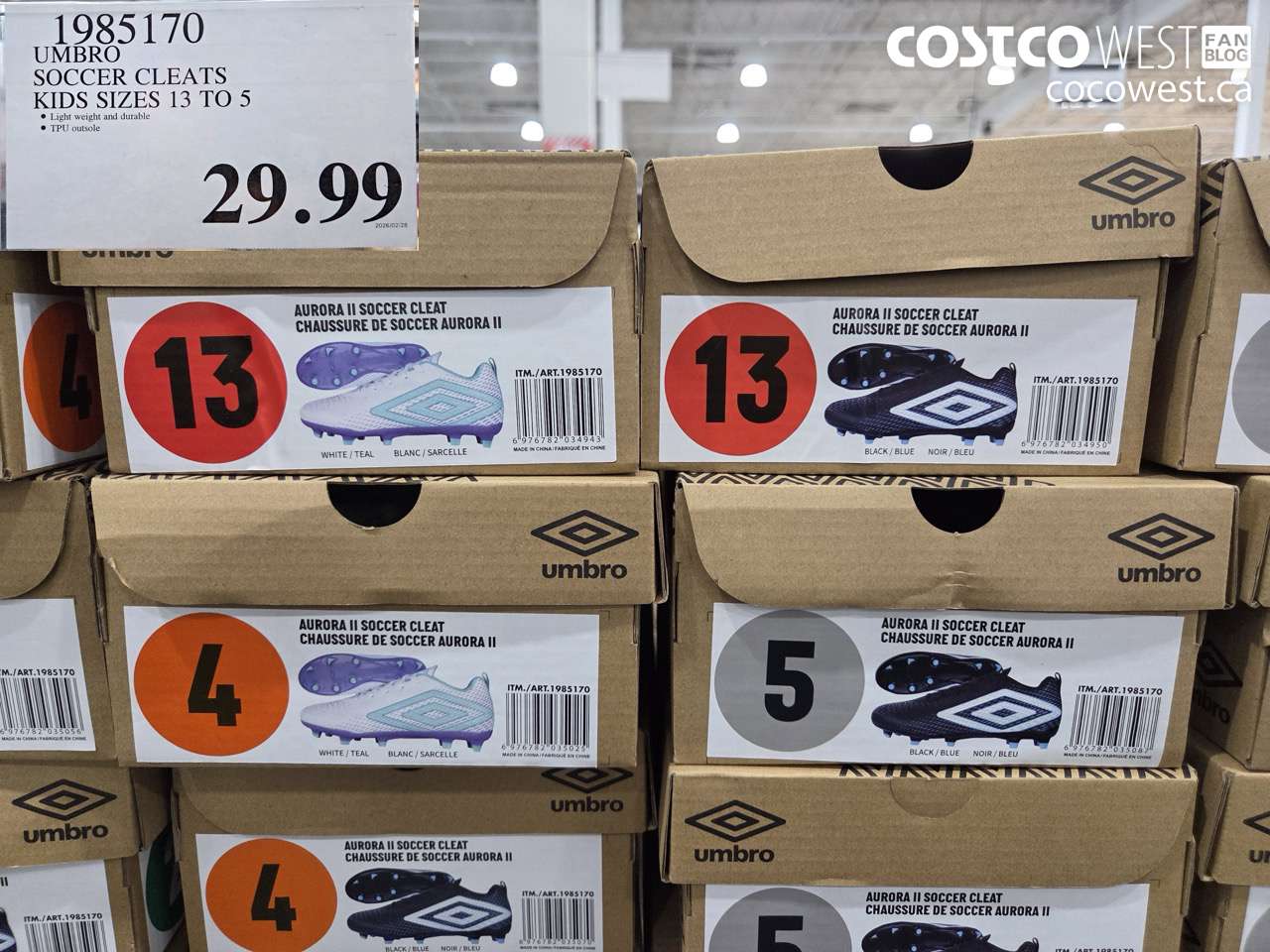 1985170 UMBRO SOCCER CLEATS KIDS SIZES 13 TO 5 $29.99