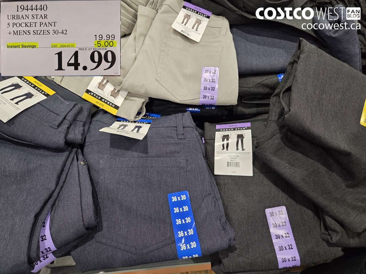 1944440 URBAN STAR 5 POCKET PANT MENS SIZES 30-42 ($5.00 INSTANT SAVINGS EXPIRES ON 2026-03-15) $14.99