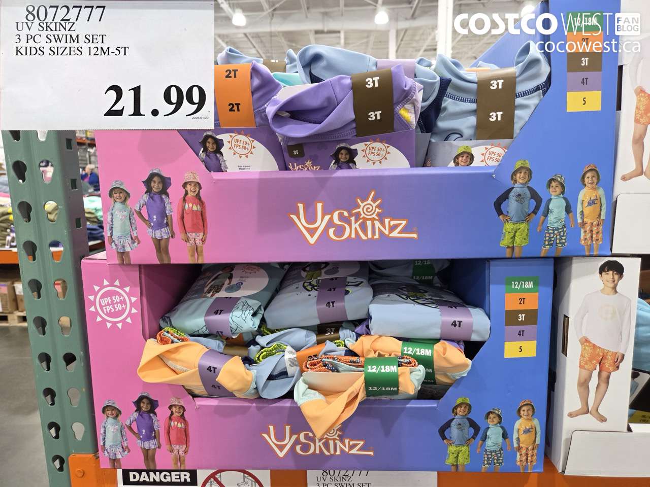 8072777 UV SKINZ 3 PC SWIM SET KIDS SIZES 12M-5T $21.99