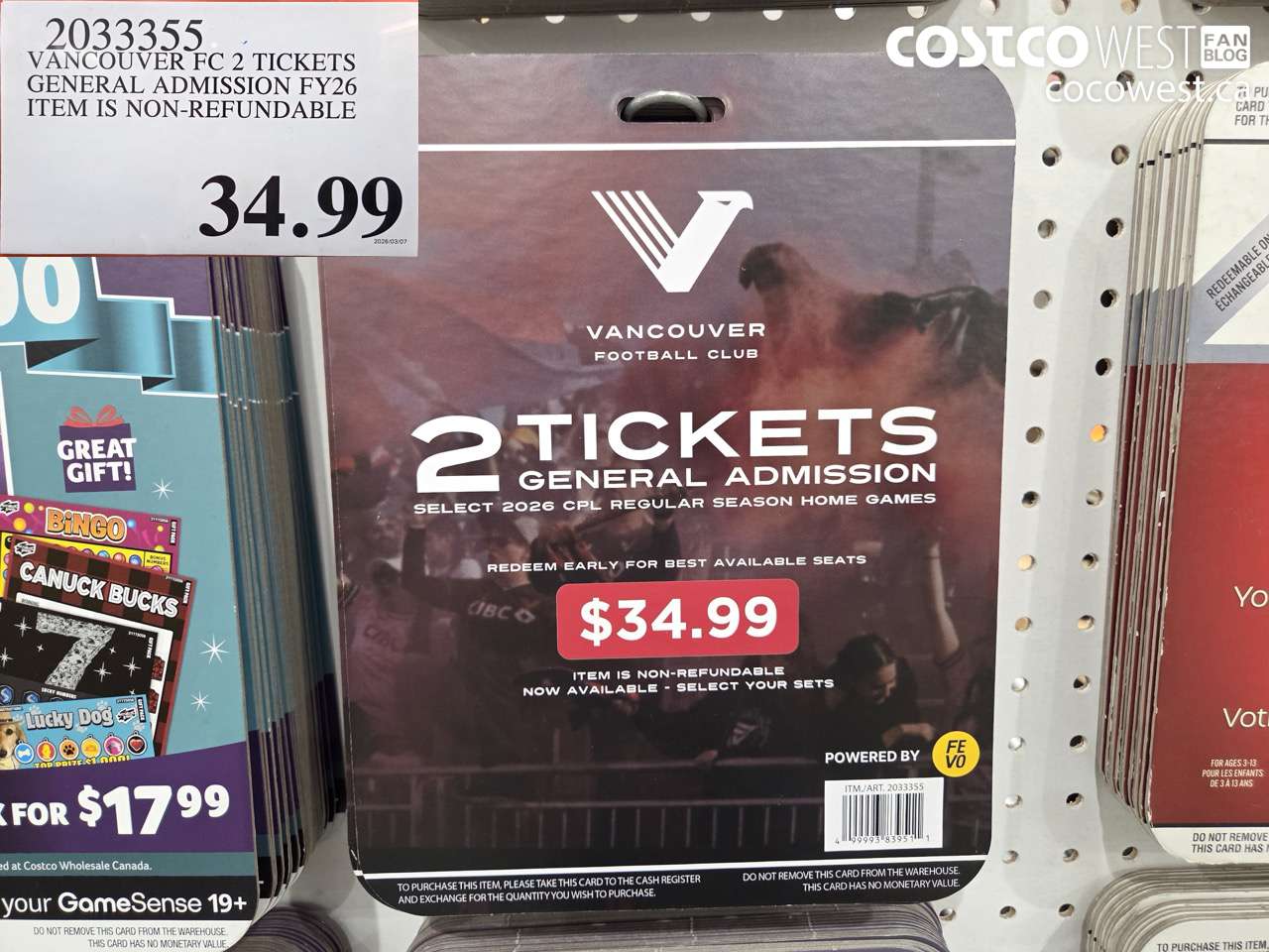 2033355 VANCOUVER FC 2 TICKETS GENERAL ADMISSION FY26 ITEM IS NON-REFUNDABLE $34.99