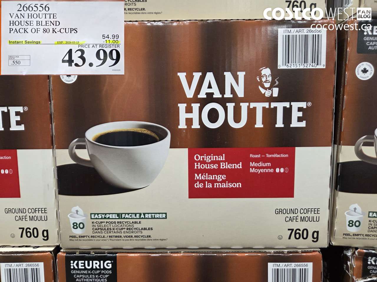 266556 VAN HOUTTE HOUSE BLEND PACK OF 80 K-CUPS ($11.00 INSTANT SAVINGS EXPIRES ON 2026-03-15) $43.99