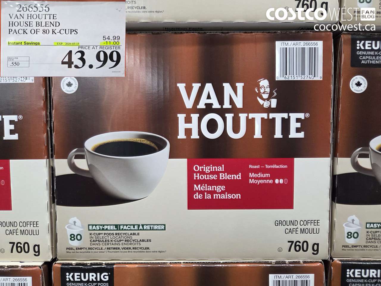 266556 VAN HOUTTE HOUSE BLEND PACK OF 80 K-CUPS ($11.00 INSTANT SAVINGS EXPIRES ON 2026-03-15) $43.99