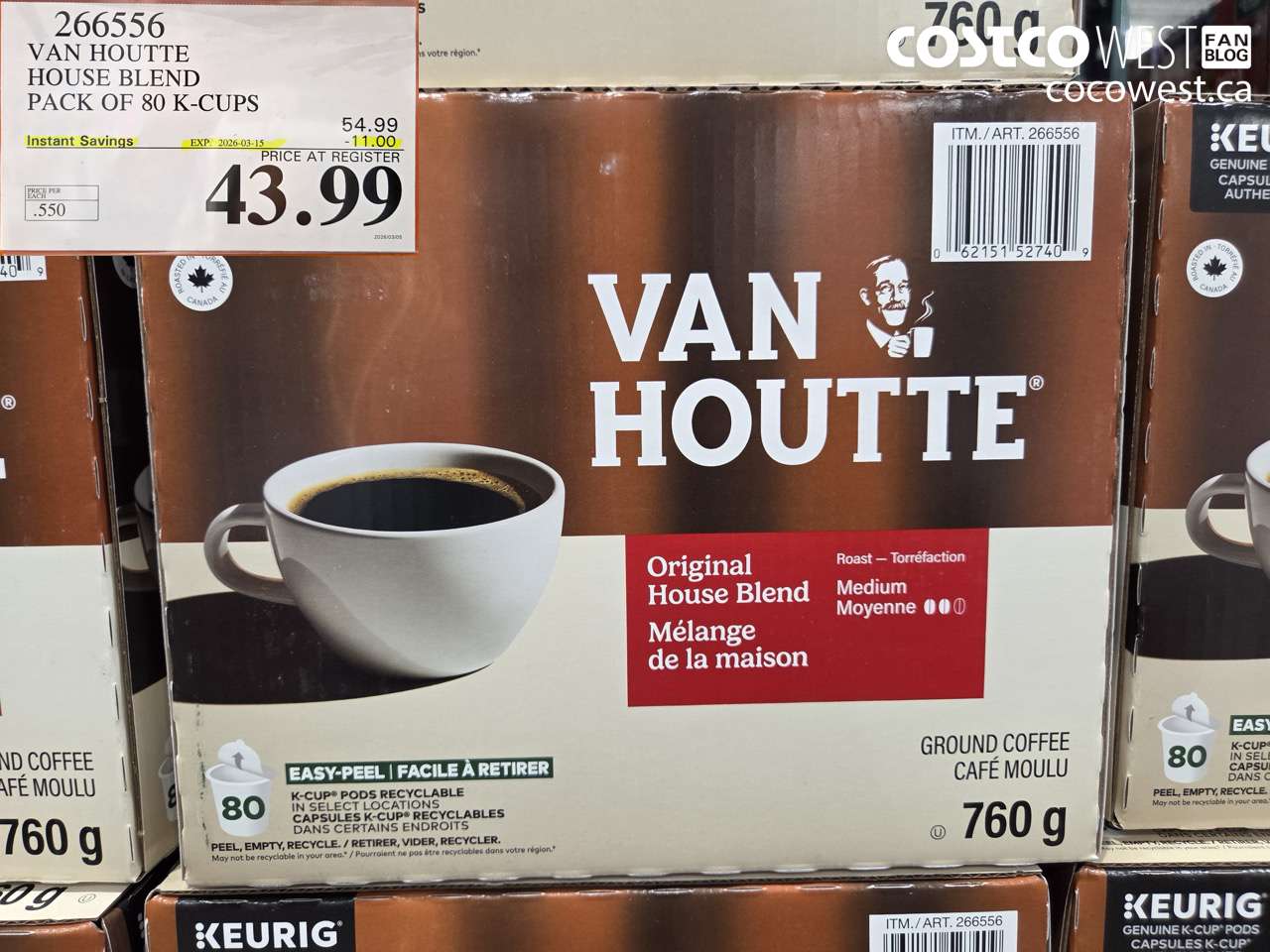 266556 VAN HOUTTE HOUSE BLEND PACK OF 80 K-CUPS ($11.00 INSTANT SAVINGS EXPIRES ON 2026-03-15) $43.99