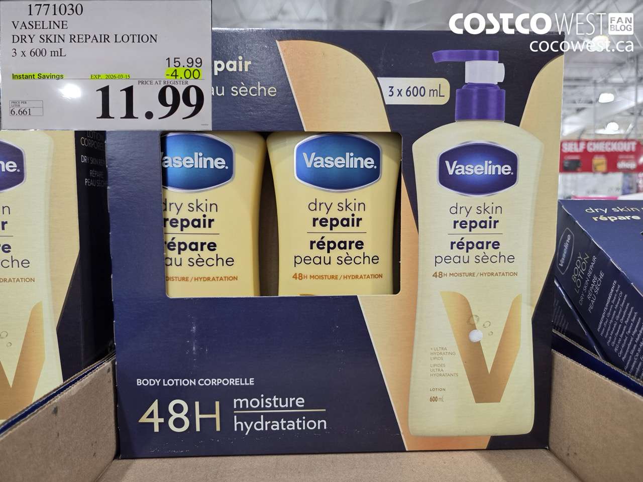 1771030 VASELINE DRY SKIN REPAIR LOTION 3 X 600 ML ($4.00 INSTANT SAVINGS EXPIRES ON 2026-03-15) $11.99