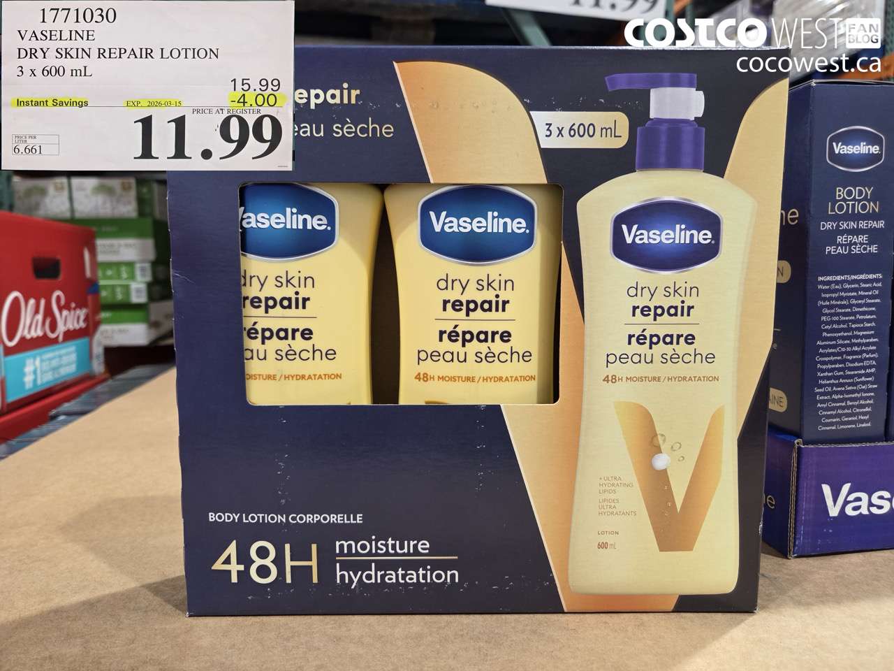 1771030 VASELINE DRY SKIN REPAIR LOTION 3 X 600 ML ($4.00 INSTANT SAVINGS EXPIRES ON 2026-03-15) $11.99