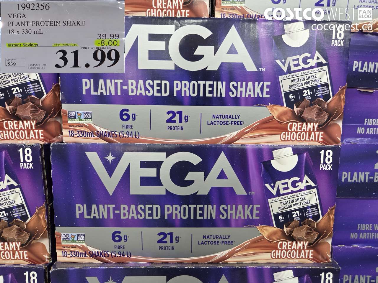 1992356 VEGA PLANT-PROTEIN SHAKE 18 X 330 ML ($8.00 INSTANT SAVINGS EXPIRES ON 2026-03-15) $31.99