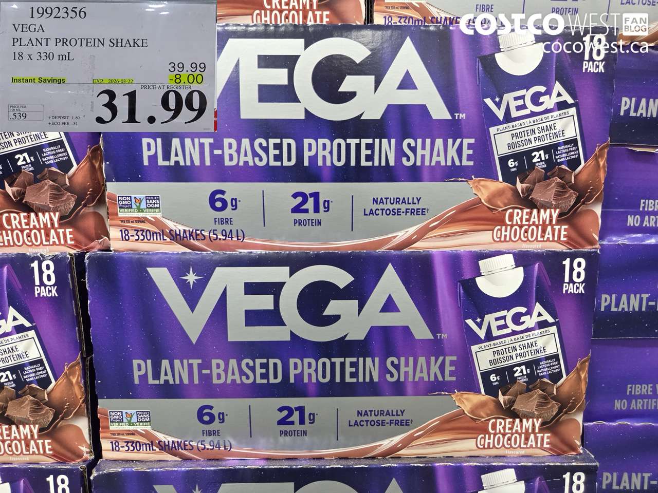 1992356 VEGA PLANT PROTEIN SHAKE 18 X 330ML ($8.00 INSTANT SAVINGS EXPIRES ON 2026-03-22) $31.99