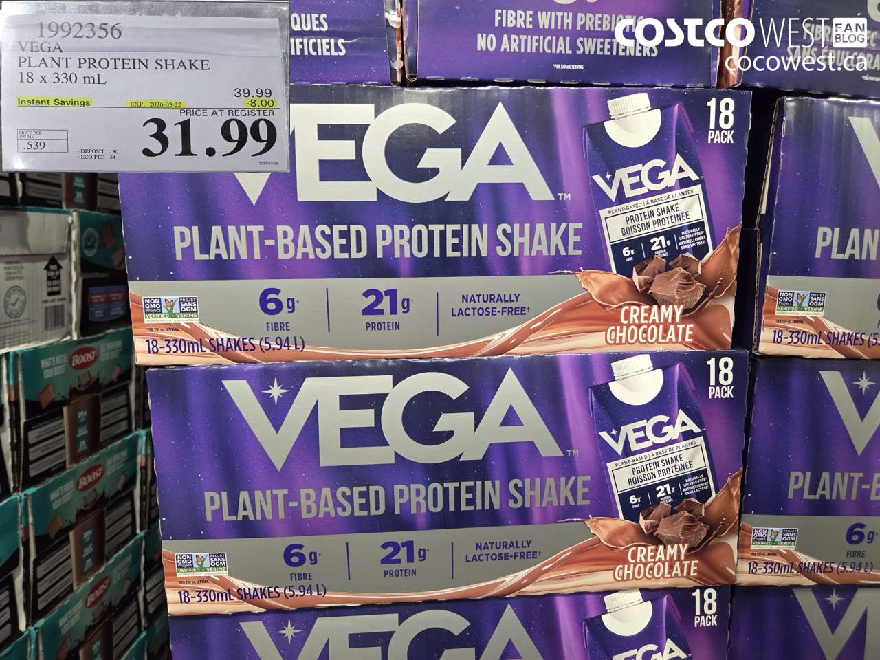1992356 VEGA PLANT PROTEIN SHAKE 18 X 330 ML ($8.00 INSTANT SAVINGS EXPIRES ON 2026-03-22) $31.99