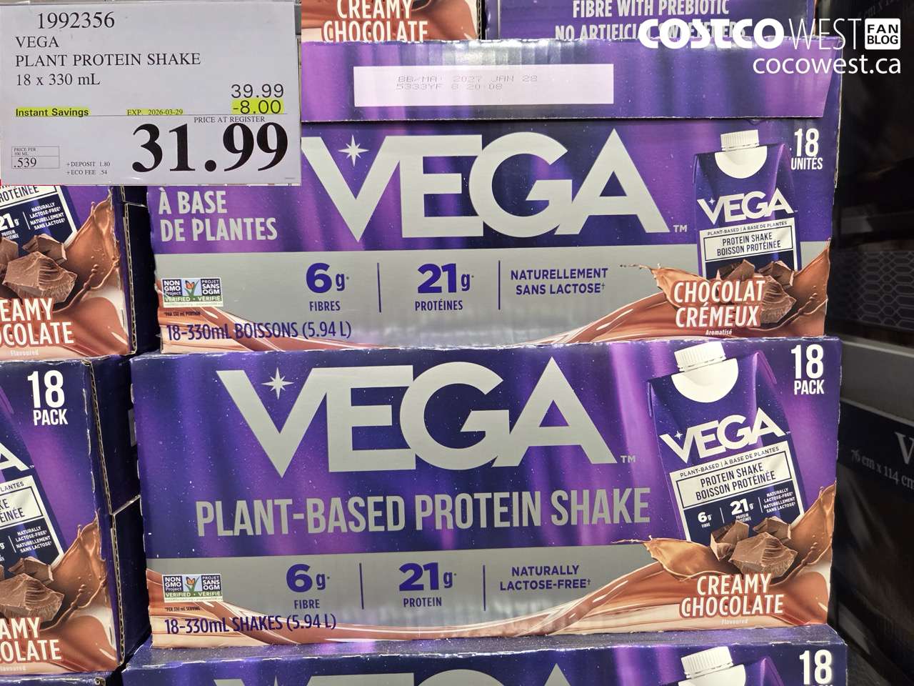 1992356 VEGA PLANT PROTEIN SHAKE 18 X 330 ML ($8.00 INSTANT SAVINGS EXPIRES ON 2026-03-29) $31.99