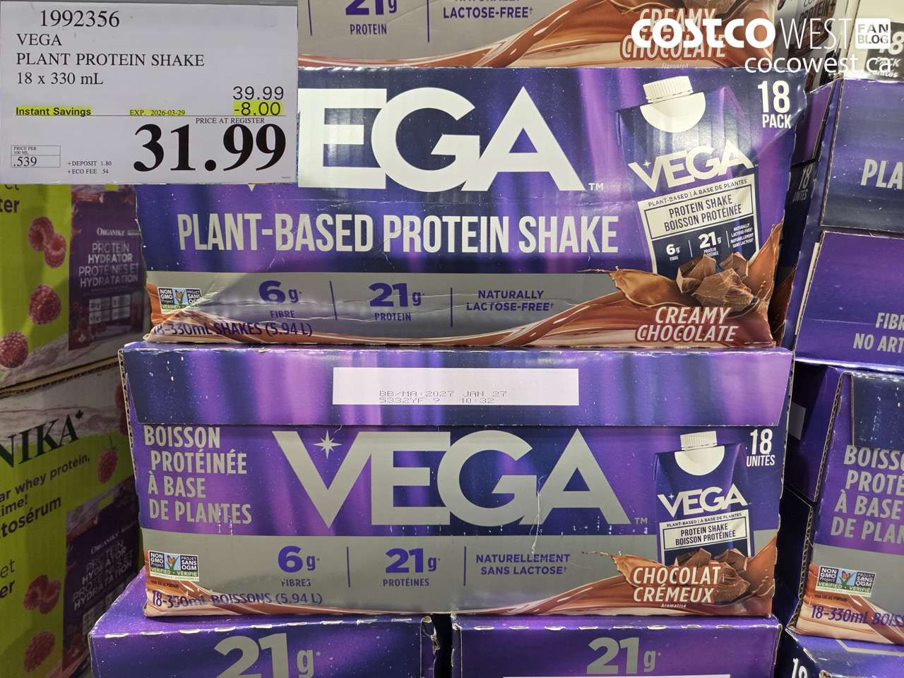 1992356 VEGA PLANT PROTEIN SHAKE 18 X 330 ML ($8.00 INSTANT SAVINGS EXPIRES ON 2026-03-29) $31.99