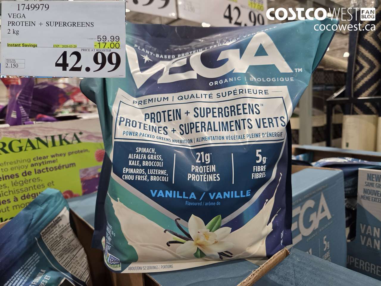 1749979 VEGA PROTEIN + SUPERGREENS 2 KG ($17.00 INSTANT SAVINGS EXPIRES ON 2026-03-29) $42.99