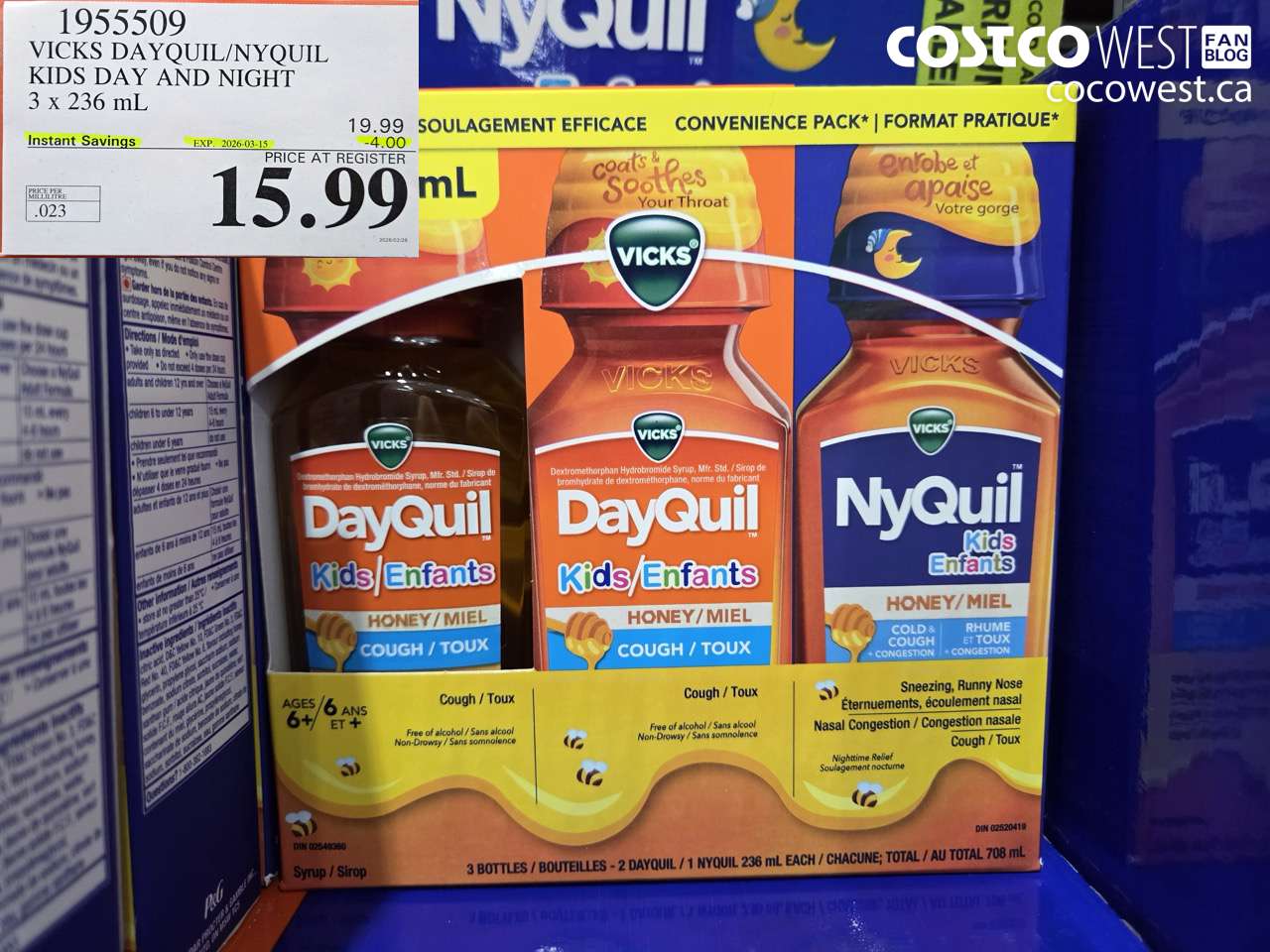 1955509 VICKS DAYQUIL/NYQUIL KIDS DAY AND NIGHT 3 X 236 ML ($4.00 INSTANT SAVINGS EXPIRES ON 2026-03-15) $15.99
