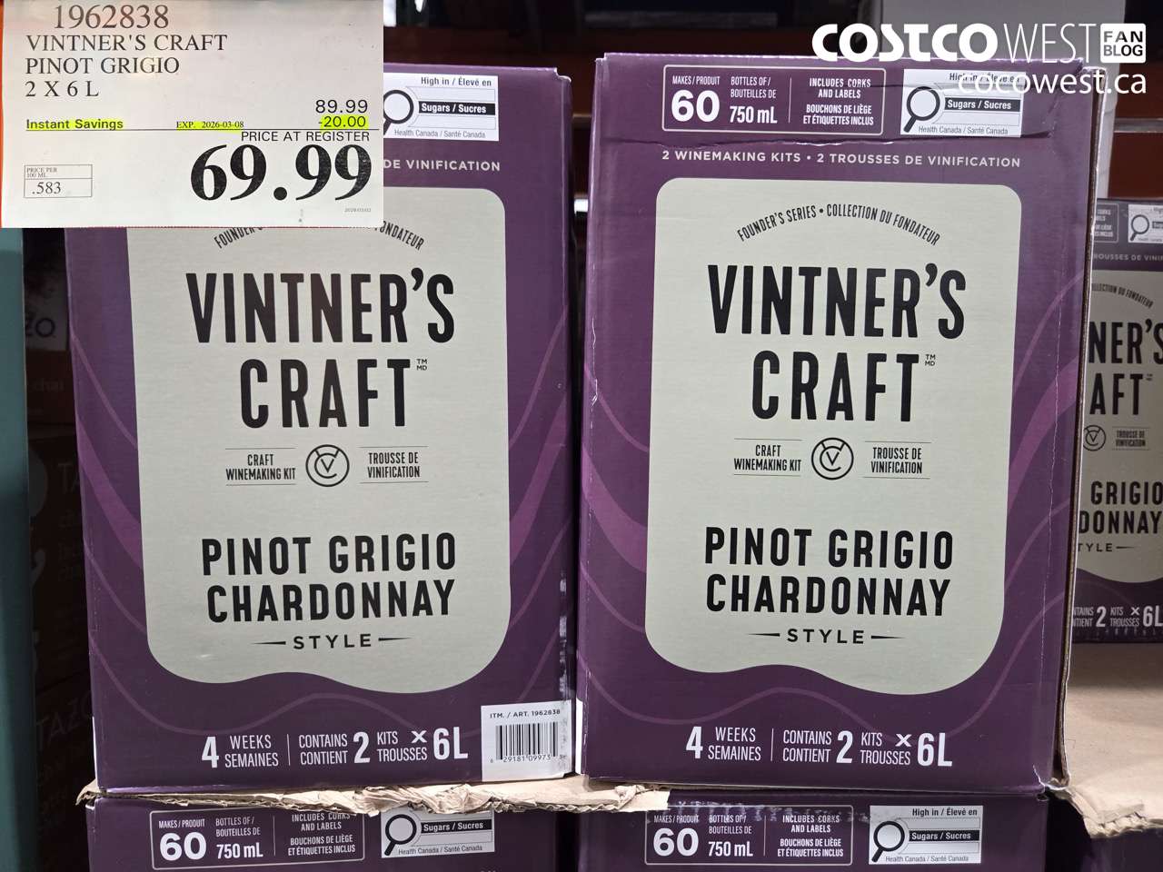 1962838 VINTNER'S CRAFT PINOT GRIGIO 2 X 6 L ($20.00 INSTANT SAVINGS EXPIRES ON 2026-03-08) $69.99