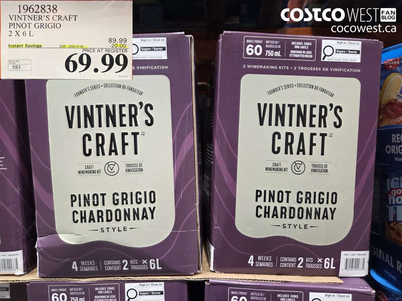 1962838 VINTNER'S CRAFT PINOT GRIGIO 2 X 6 L ($20.00 INSTANT SAVINGS EXPIRES ON 2026-03-08) $69.99