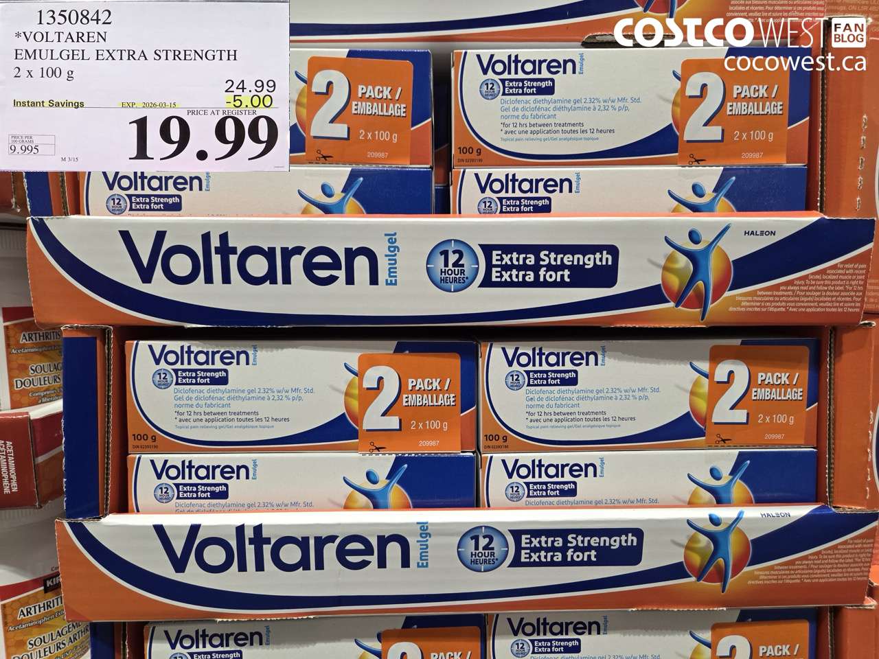 1350842 VOLTAREN EMULGEL EXTRA STRENGTH 2 X 100 G ($5.00 INSTANT SAVINGS EXPIRES ON 2026-03-15) $19.99