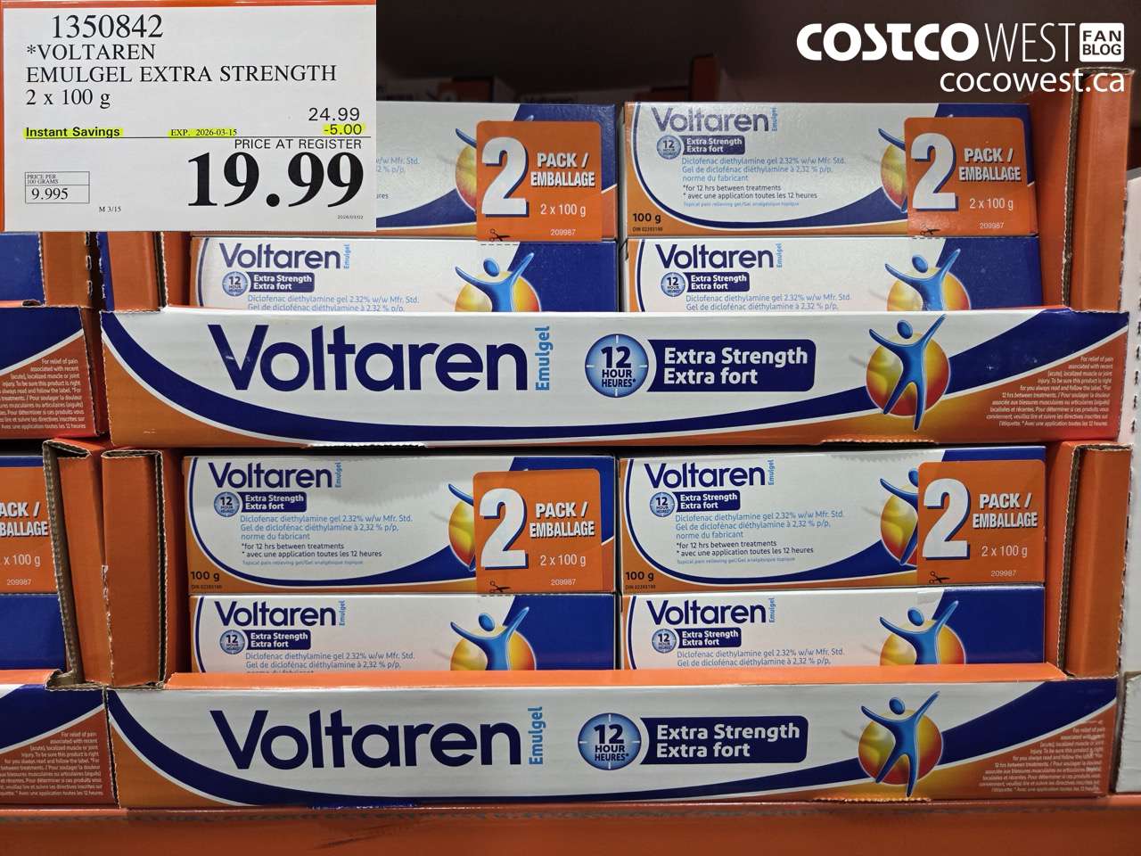 1350842 VOLTAREN EMULGEL EXTRA STRENGTH 2 X 100 G ($5.00 INSTANT SAVINGS EXPIRES ON 2026-03-15) $19.99