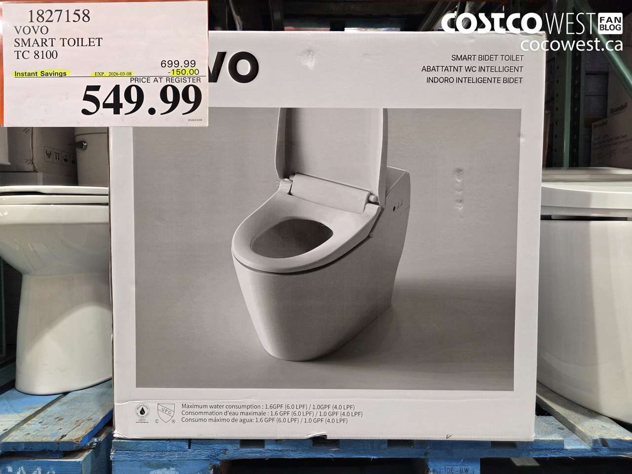 1827158 VOVO SMART TOILET TC 8100 ($150.00 INSTANT SAVINGS EXPIRES ON 2026-03-08) $549.99