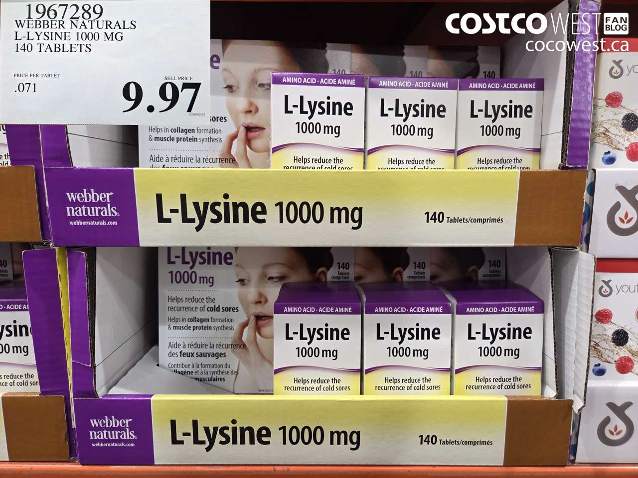 1967289 WEBBER NATURALS L-LYSINE 1000 MG 140 TABLETS $9.97