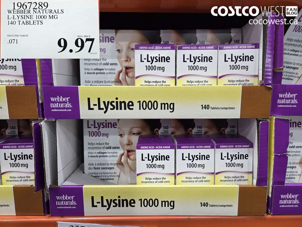 1967289 WEBBER NATURALS L-LYSINE 1000 MG 140 TABLETS $9.97