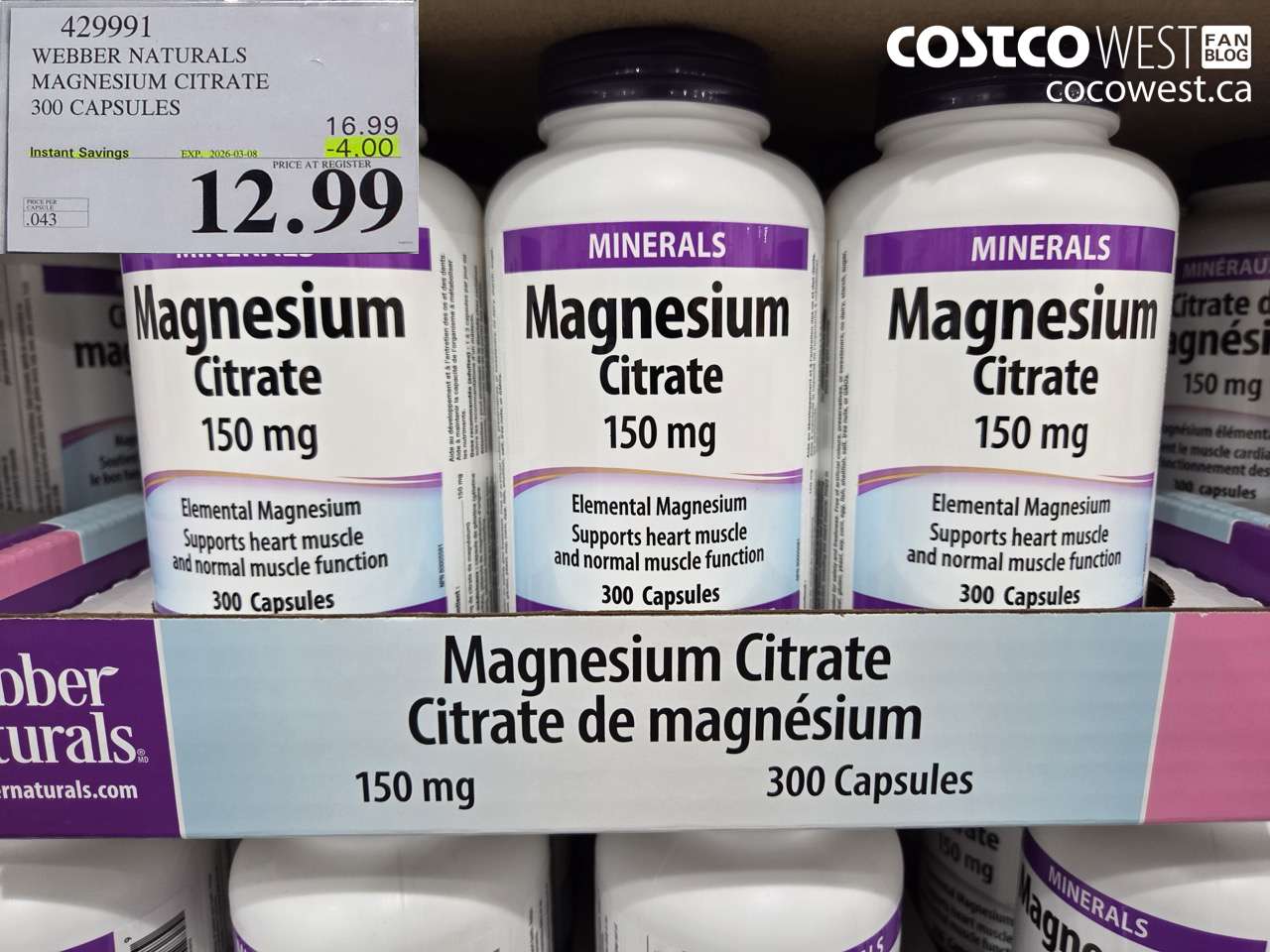 429991 WEBBER NATURALS MAGNESIUM CITRATE 300 CAPSULES ($4.00 INSTANT SAVINGS EXPIRES ON 2026-03-08) $12.99