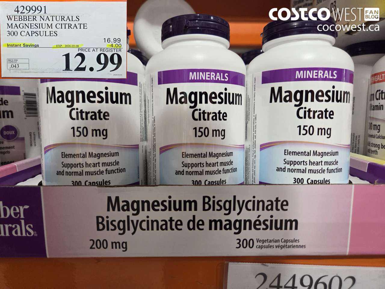 429991 WEBBER NATURALS MAGNESIUM CITRATE 300 CAPSULES ($4.00 INSTANT SAVINGS EXPIRES ON 2026-03-08) $12.99