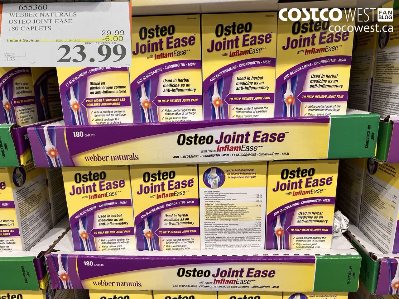 655360 WEBBER NATURALS OSTEO JOINT EASE 180 CAPLETS ($6.00 INSTANT SAVINGS EXPIRES ON 2026-03-29) $23.99