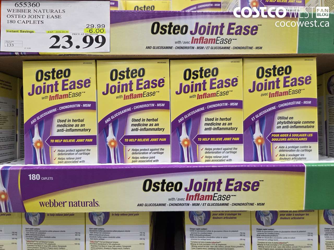 655360 WEBBER NATURALS OSTEO JOINT EASE 180 CAPLETS ($6.00 INSTANT SAVINGS EXPIRES ON 2026-03-29) $23.99