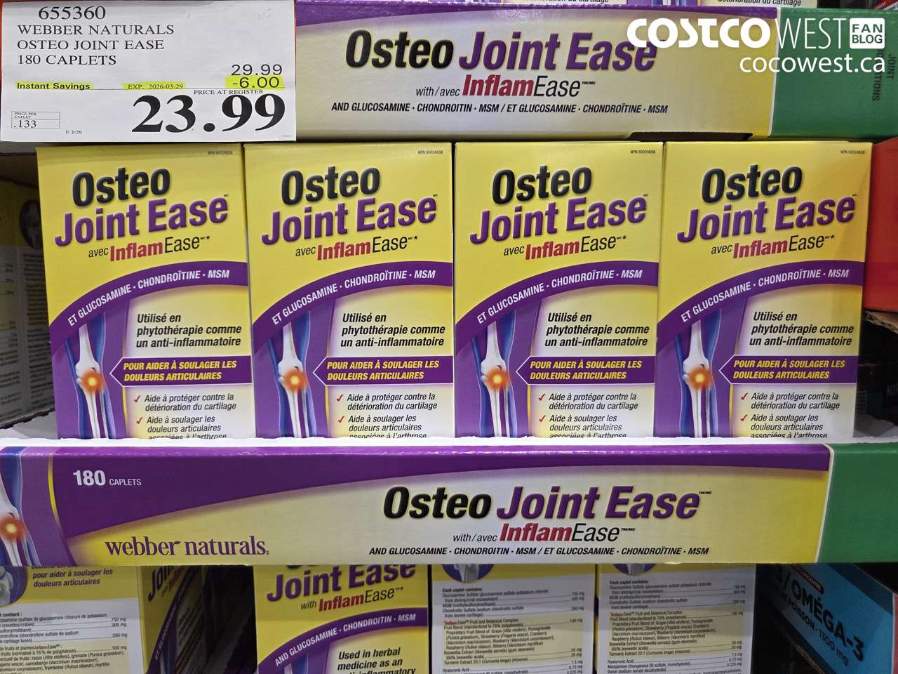 653360 WEBBER NATURALS OSTEO JOINT EASE 180 CAPLETS ($6.00 INSTANT SAVINGS EXPIRES ON 2026-03-29) $23.99